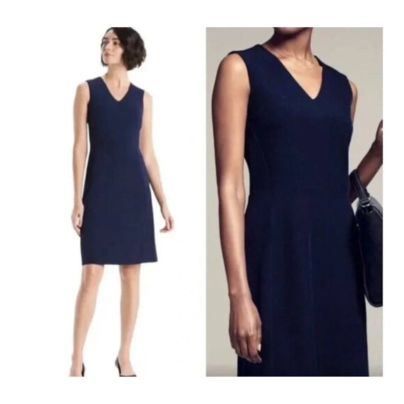MM LaFleur MM LAFLEUR Annie Sleeveless V-Neck A-Line Blue Navy Dress - Picture 2 of 6